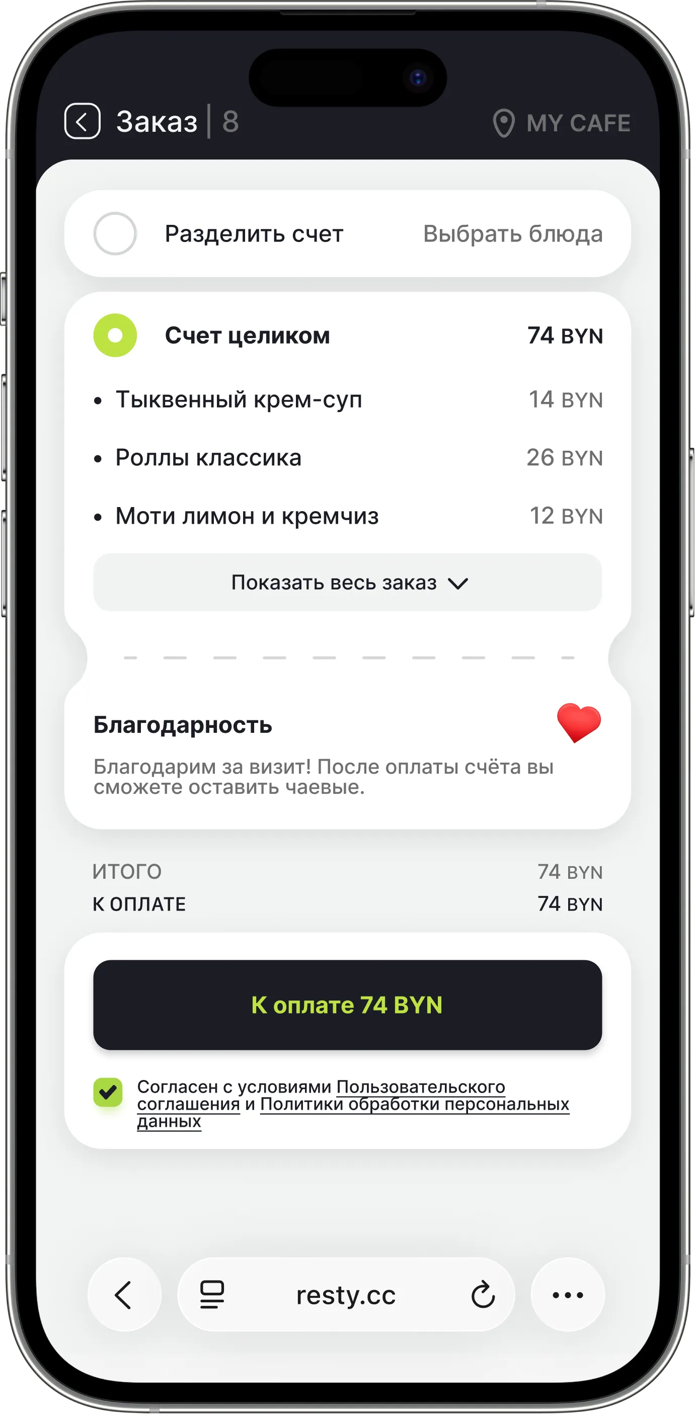 Оплата счёта