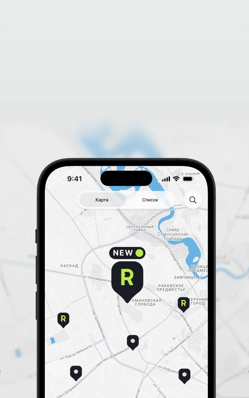 Карта Resty с заведениями и отметкой NEW