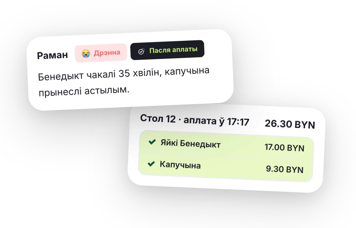 Водгук «Дрэнна» пасля аплаты і заказ стала 12: яйкі Бенедыкт і капучына, аплачана 26.30 BYN