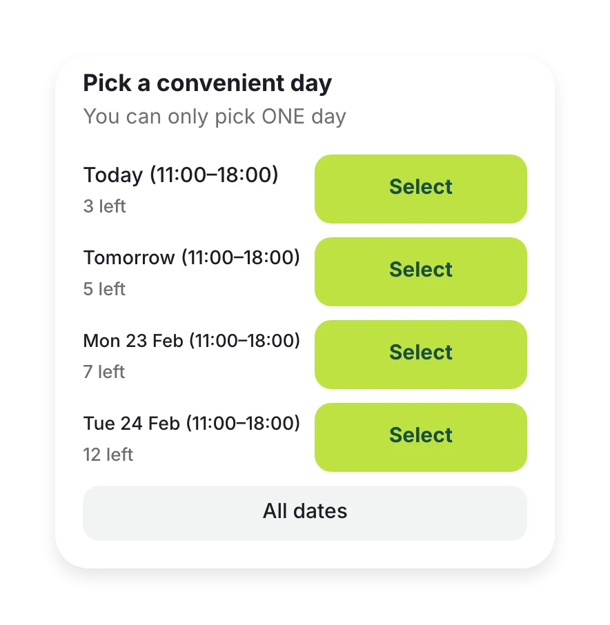 “Pick a convenient day”: today, tomorrow, 23 and 24 February, 11:00 to 18:00
