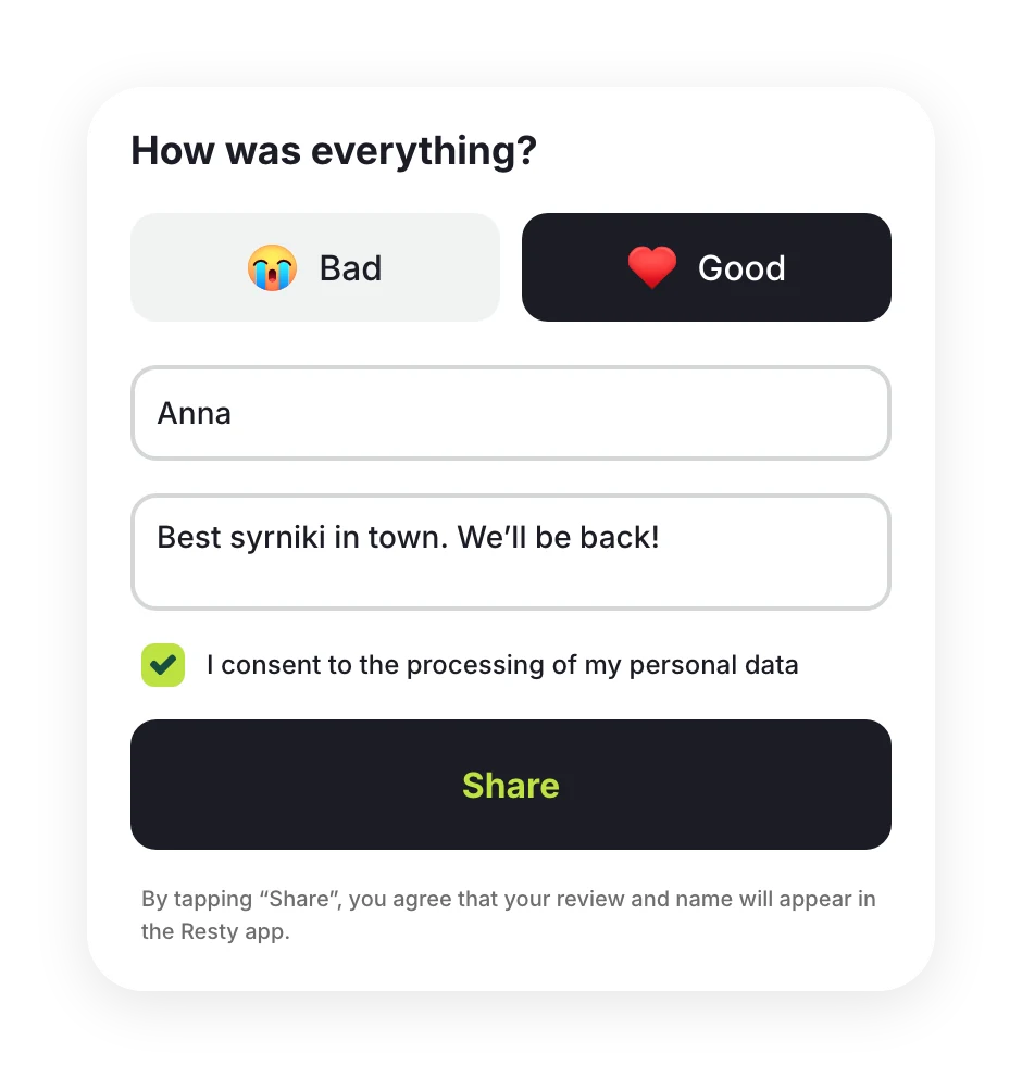 “How was everything?” with “Good” selected