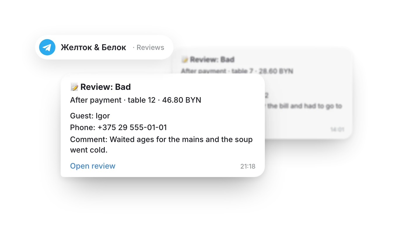 “Review: Bad” message in the team’s Telegram chat
