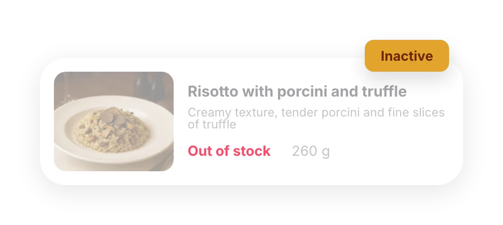 Dish marked “Out of stock”